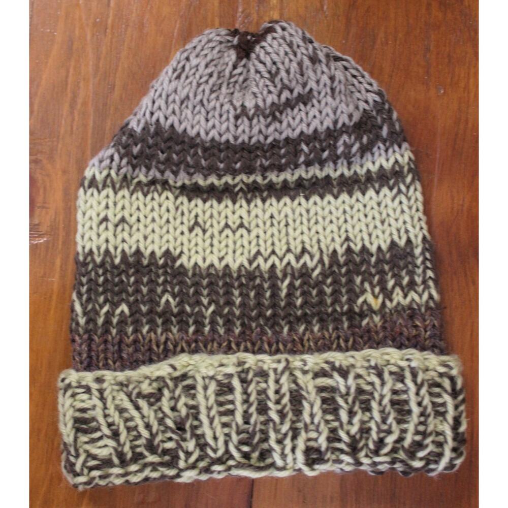 SOFT Wool/Cashmere Grey Green & Brown Beanie- Small